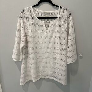 Dana Buchman White Mesh Knit Top